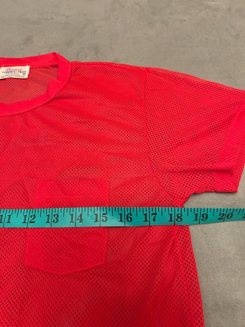 Vintage 80s Donnco Red Nylon Mesh Football Jersey Pocket T-Shirt Made in Korea S - Picture 4 of 5